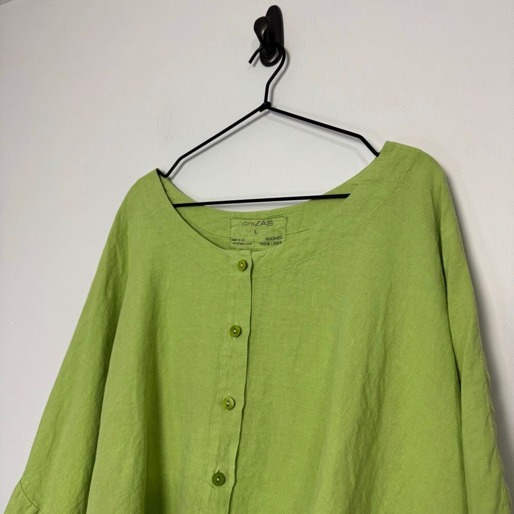 Grizas Lime Green Linen Button Down Top L - Picture 2 of 6